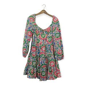 NWT RIXO London Roxy Multicolored Hibiscus Long Sleeve Mini Dress